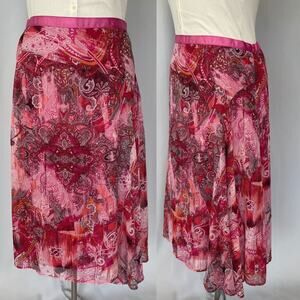 Y2K Midi Skirt Size XL Pink Red Boho Paisley Asymmetric Whimsical Fairy Feminine